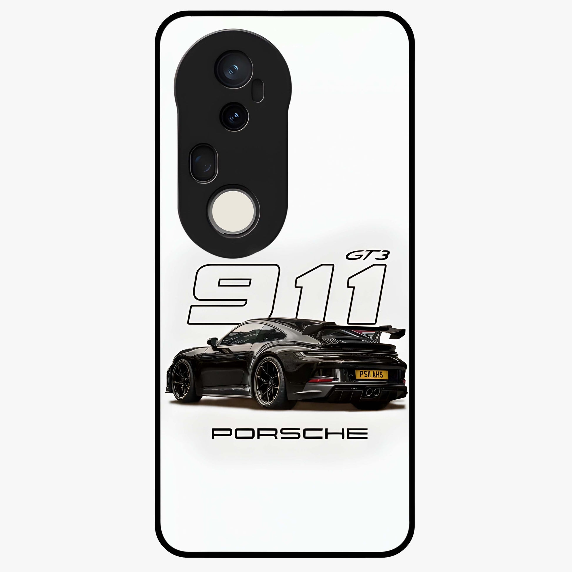 Turbo Legacy Icon Glass Case showing flat back view with iconic sports car inspired artwork and glossy glass finish.