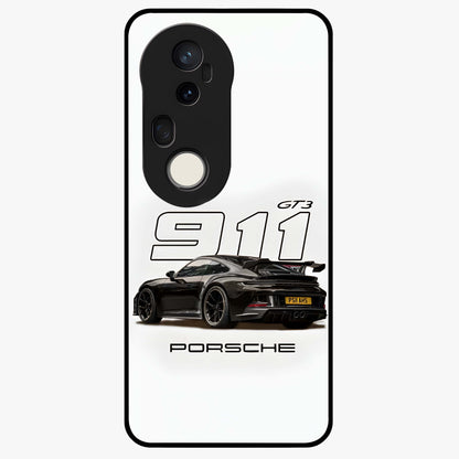 Turbo Legacy Icon Glass Case showing flat back view with iconic sports car inspired artwork and glossy glass finish.