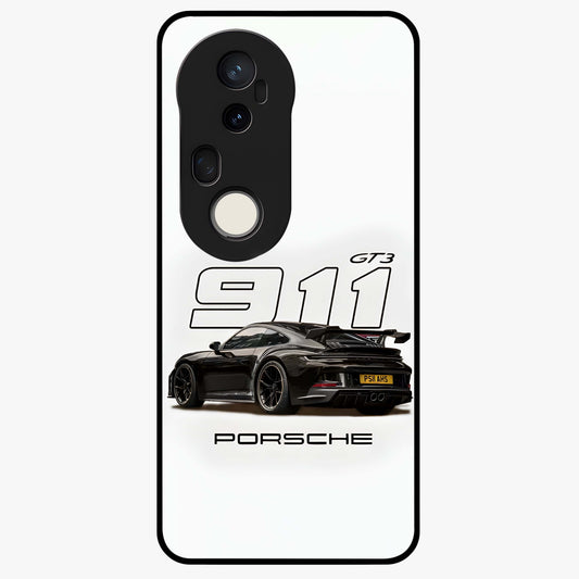 Turbo Legacy Icon Glass Case showing flat back view with iconic sports car inspired artwork and glossy glass finish.