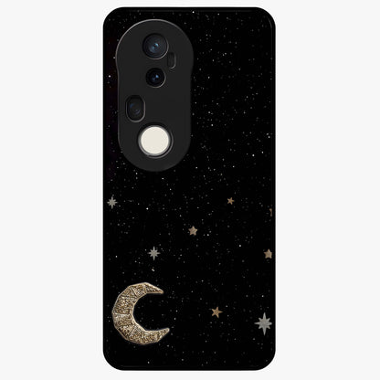 Twinkle Star With Half Moon Glass Case showing flat back view with star and half moon artwork and glossy glass finish.
