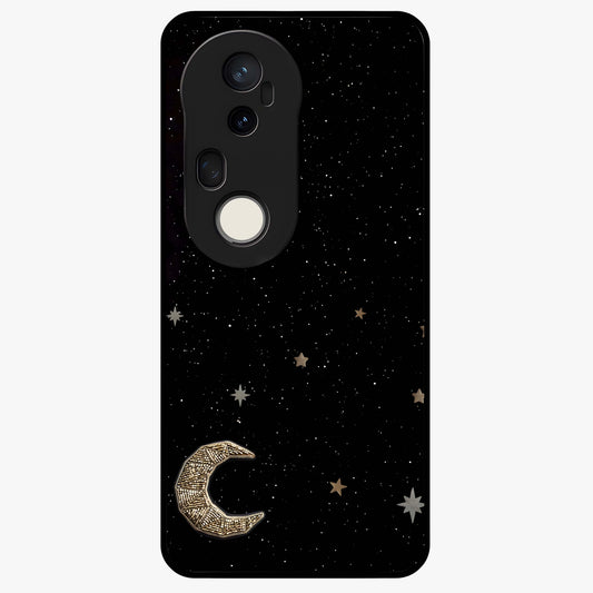 Twinkle Star With Half Moon Glass Case showing flat back view with star and half moon artwork and glossy glass finish.