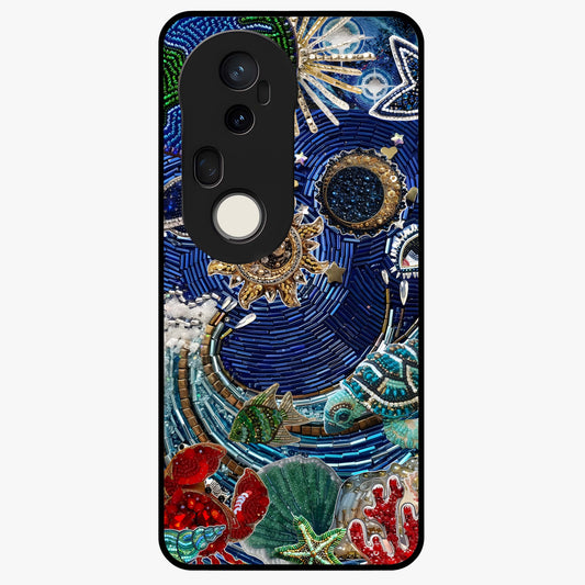 Universe Underwater Spark Glass Case showing flat back view with cosmic underwater themed artwork and glossy glass finish.