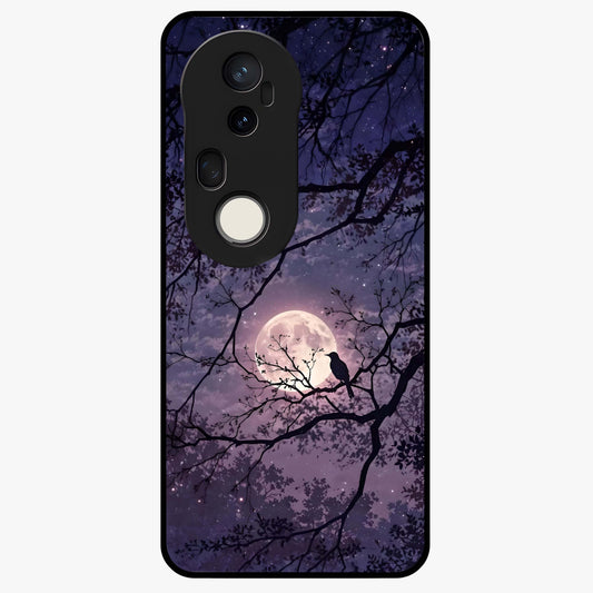 Whispering Moon Silence Glass Case showing flat back view with serene moon themed artwork and glossy glass finish.