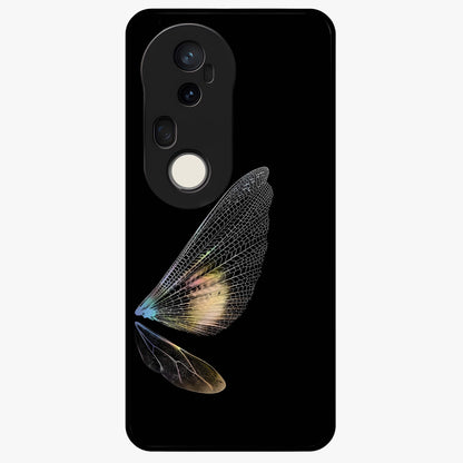 Whispers Of Wings Glass Case showing flat back view with graceful wing inspired artwork and glossy glass finish.