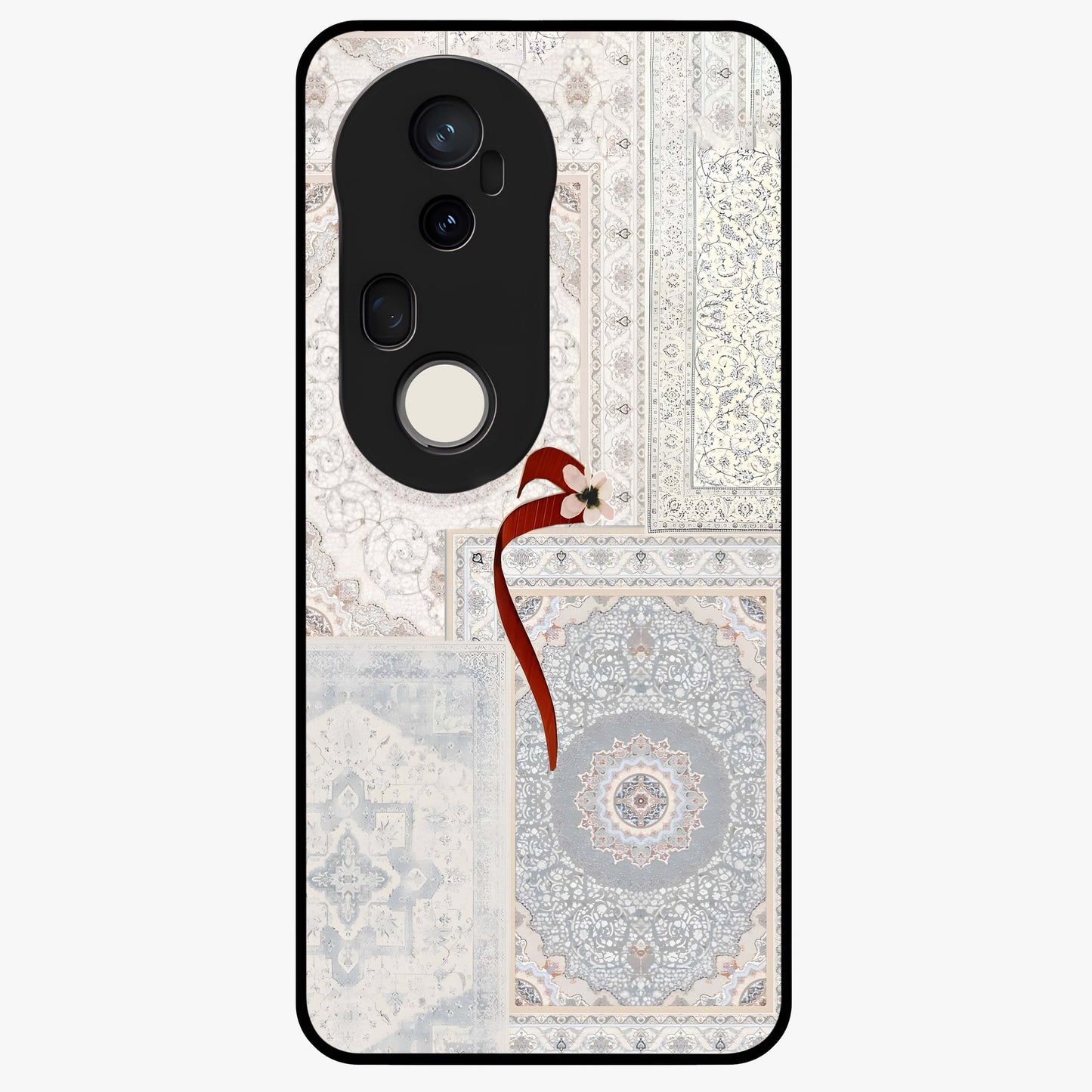 White Aesthetic Bow Glass Case showing flat back view with minimal bow artwork and glossy glass finish.