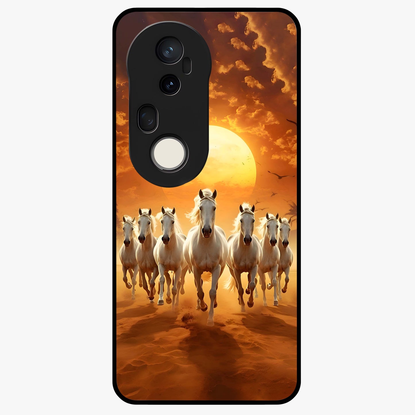 Wild Sunset Majesty Glass Case showing flat back view with majestic sunset landscape artwork and glossy glass finish.