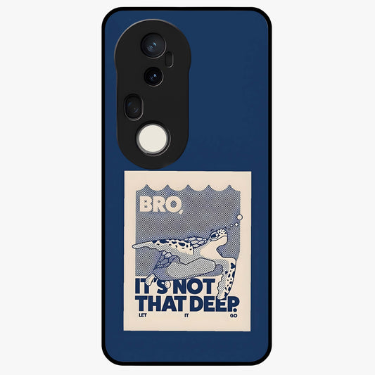 Worry Less Swim Glass Case showing flat back view with playful motivational artwork and glossy glass finish.