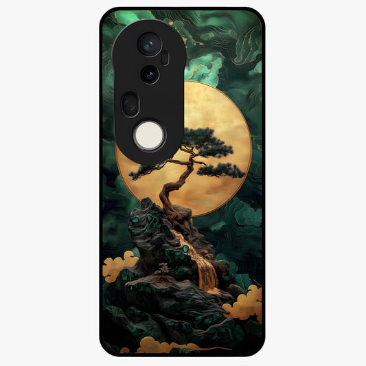 Zen Moon Rise Glass Case showing flat back view with calm moonrise artwork and glossy glass finish.