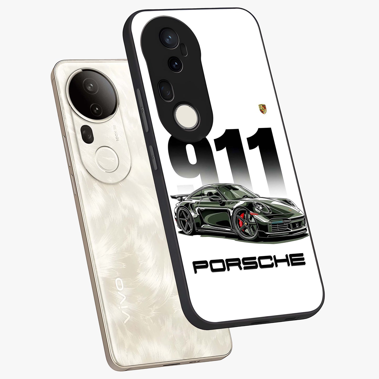 911 Turbo Dominance Glass Case displayed in premium angled mockup highlighting sporty car illustration and sleek glass surface.