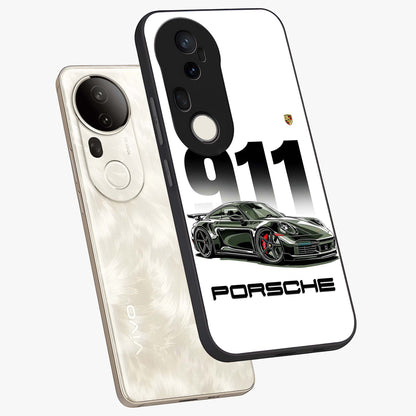 911 Turbo Dominance Glass Case displayed in premium angled mockup highlighting sporty car illustration and sleek glass surface.