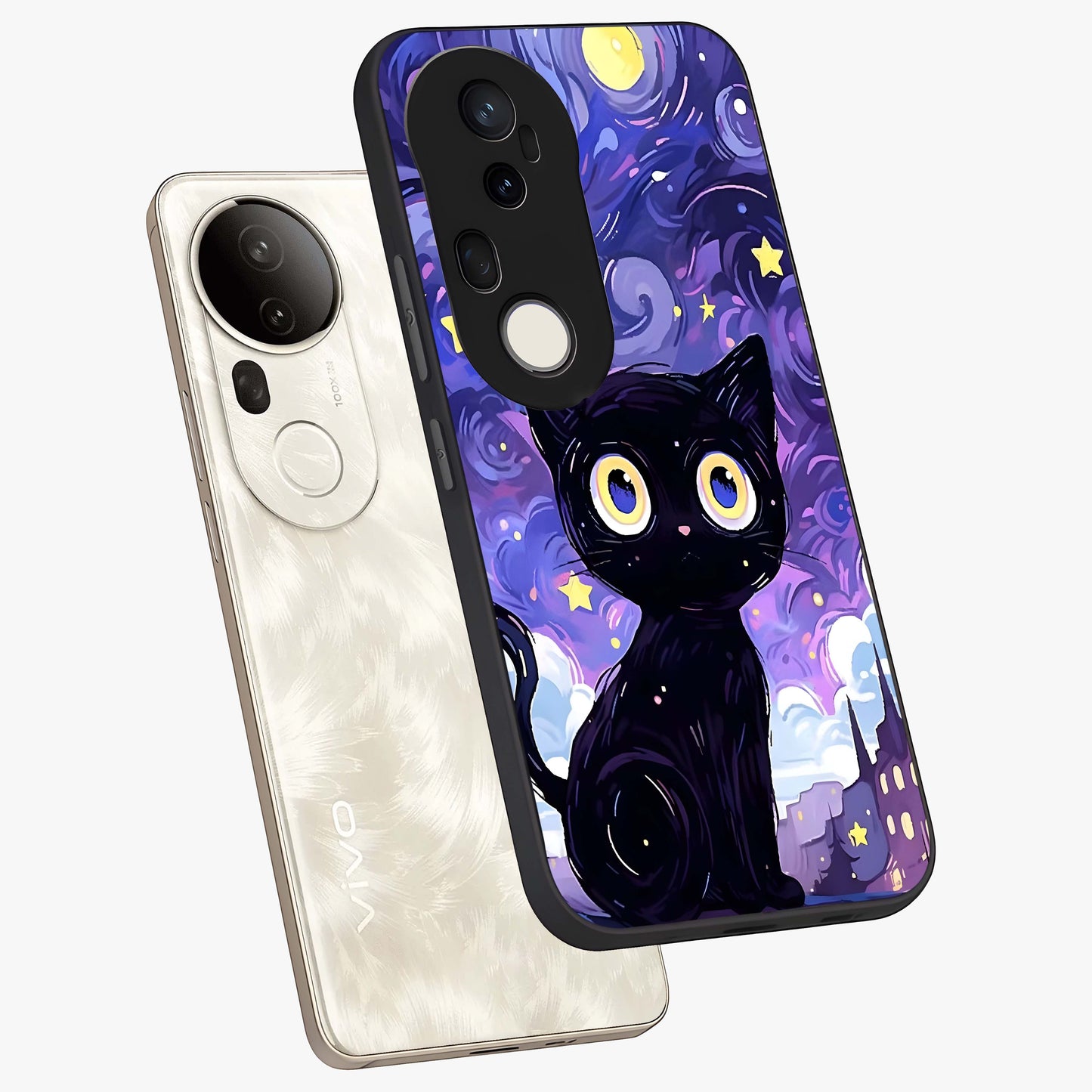 Abstract Cat Art Glass Case displayed in angled mockup highlighting modern abstract cat artwork and sleek glass surface.