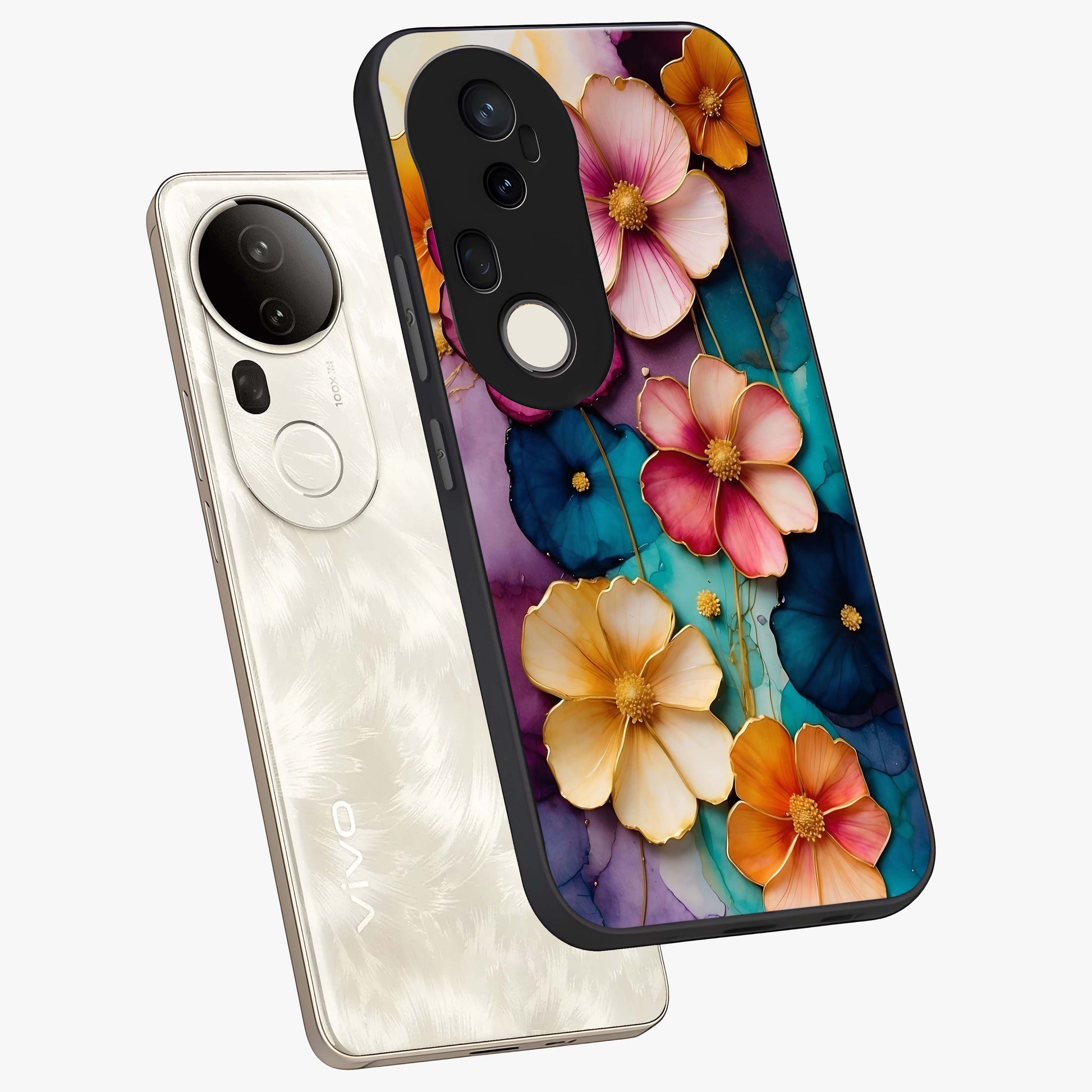 Artlyn Grace Flower Pattern Glass Case displayed in angled mockup highlighting delicate flower pattern design and smooth glass surface.