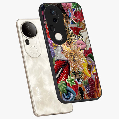 Beaded Fashion Jungle Glass Case displayed in angled mockup highlighting colorful fashion bead design and artistic pattern.