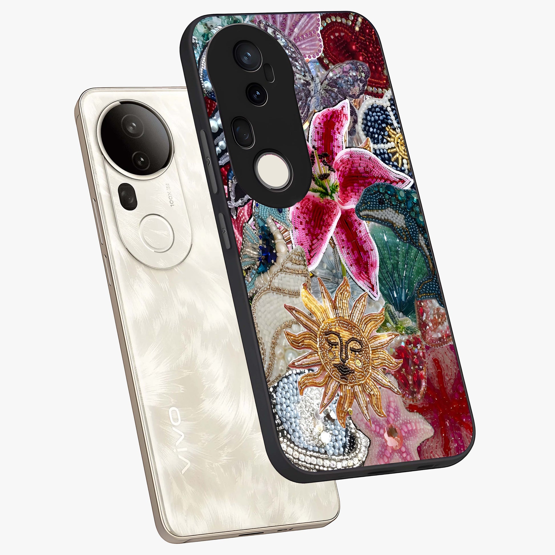 Beaded Garden Fantasy Glass Case displayed in angled mockup highlighting fantasy inspired floral bead pattern.