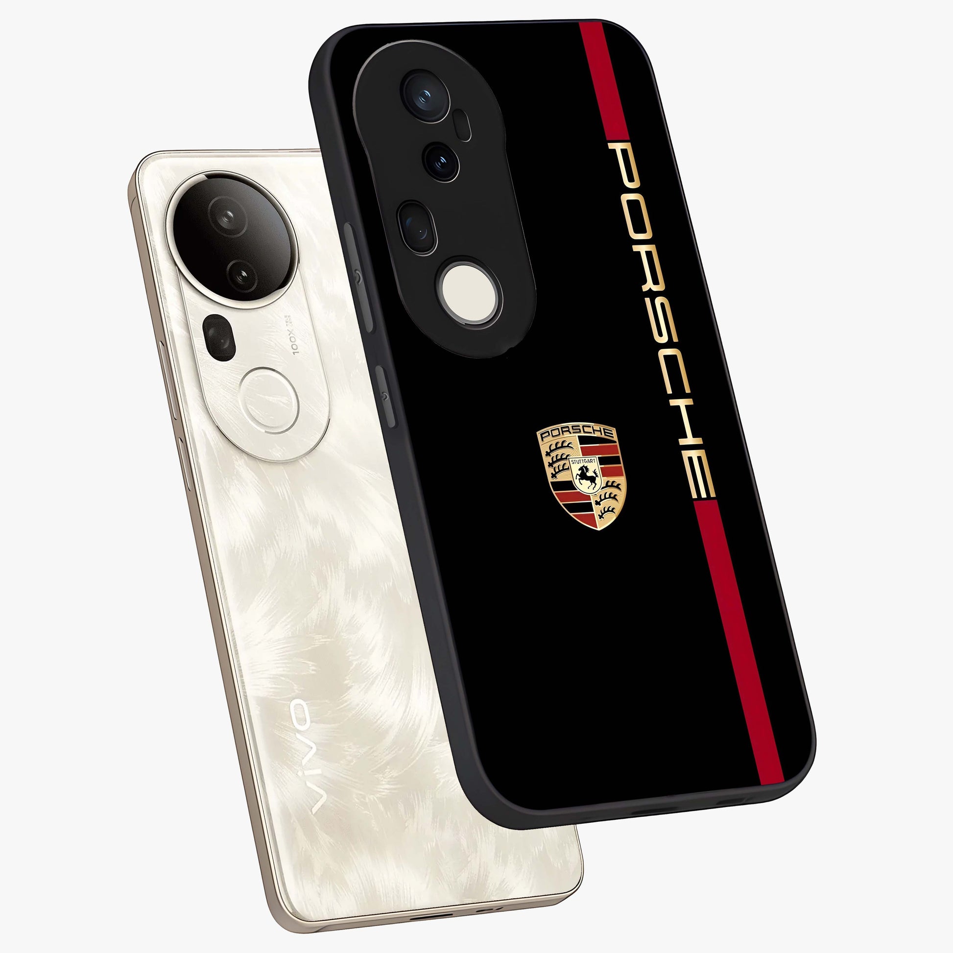 Black Minimal Porsche Glass Case displayed in angled mockup highlighting modern minimal car illustration and clean aesthetic design.