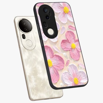 Blush Bloom Texture Glass Case displayed in angled mockup highlighting subtle bloom pattern with aesthetic pastel design.