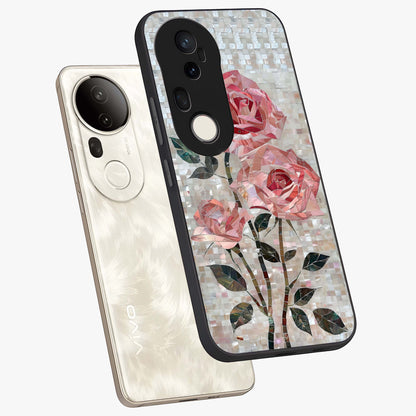 Blush Mosaic Bloom Glass Case displayed in angled mockup highlighting artistic mosaic flower pattern with aesthetic design.