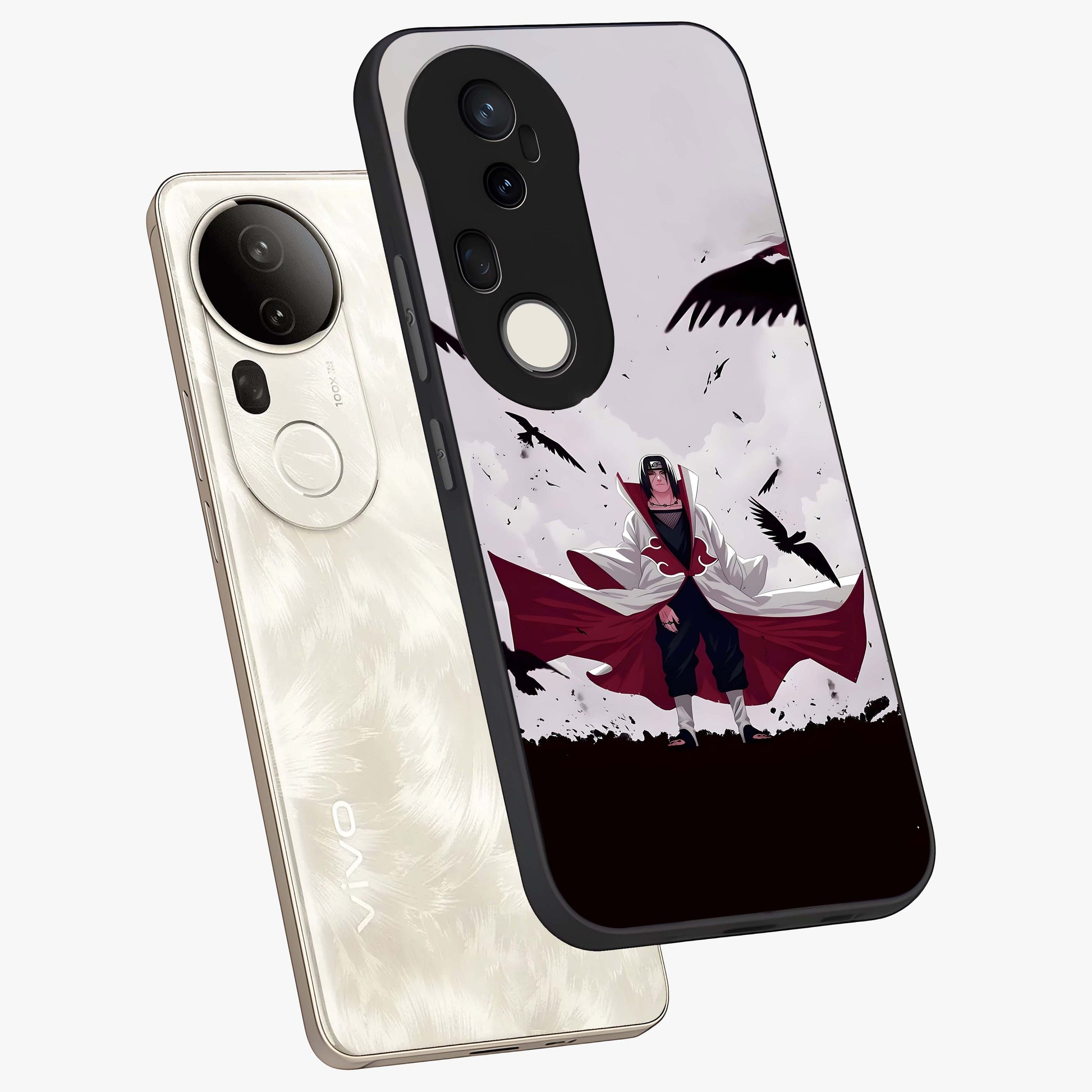 Crimson Crow Ascension Glass Case displayed in angled mockup highlighting powerful crow illustration with dark crimson aesthetic.