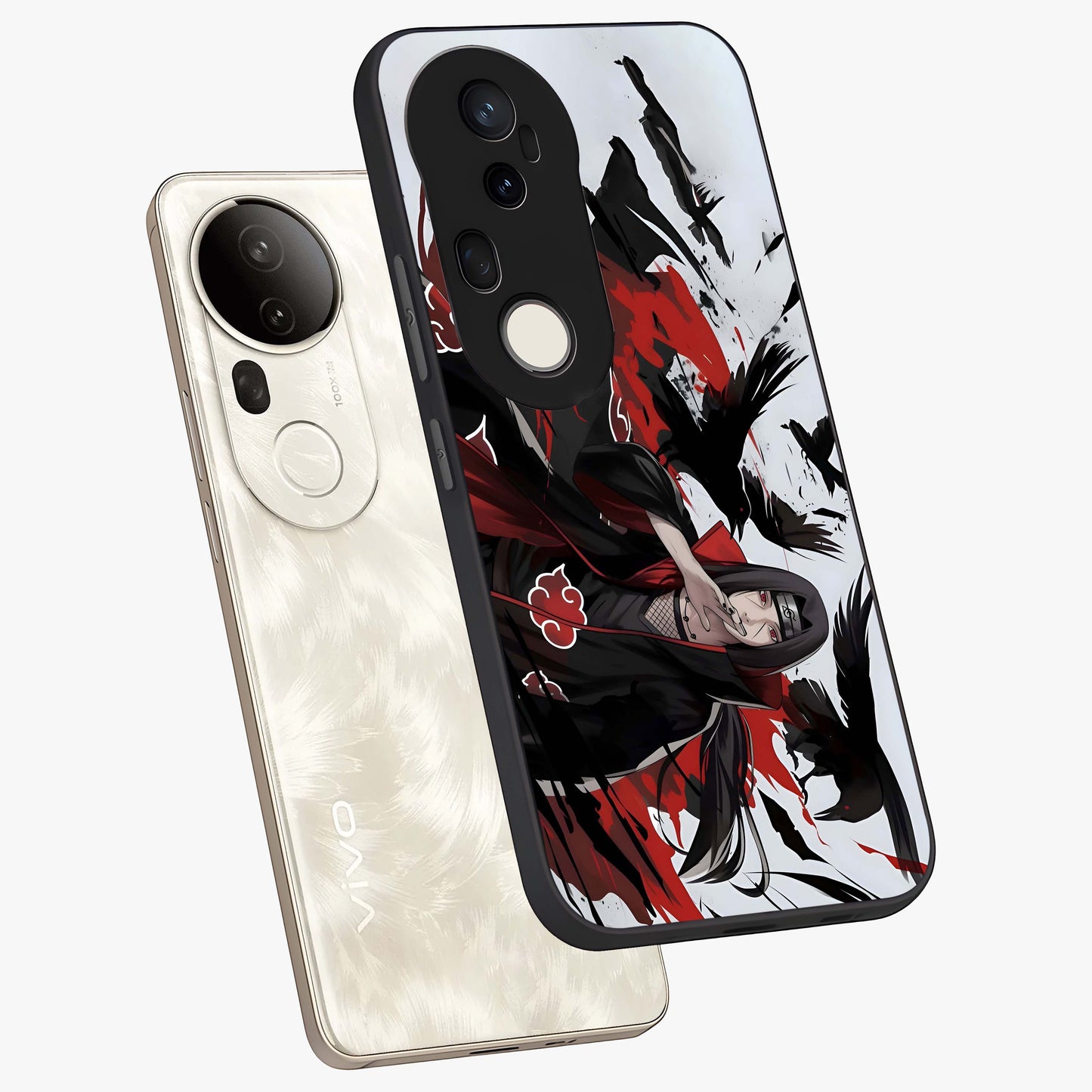 Crimson Crow Illusion Glass Case displayed in angled mockup highlighting mysterious crow graphic with dark aesthetic style.