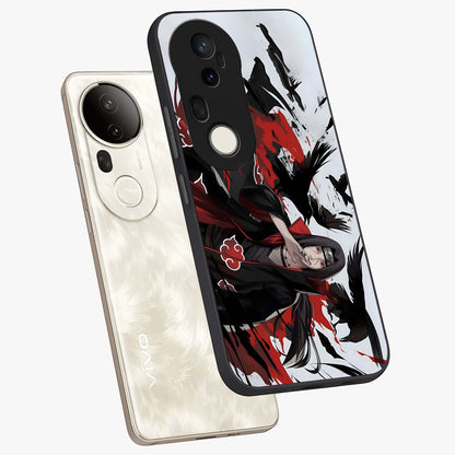 Crimson Crow Illusion Glass Case displayed in angled mockup highlighting mysterious crow graphic with dark aesthetic style.