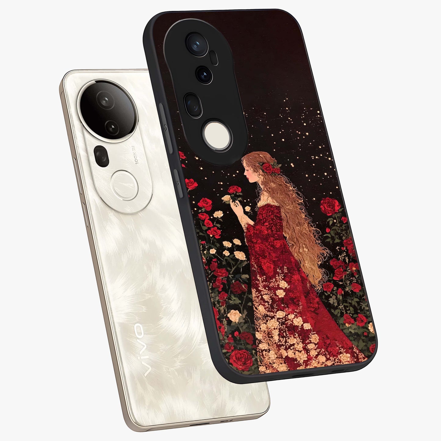 Crimson Dreams Glass Case displayed in angled mockup highlighting soft crimson aesthetic design with artistic theme.