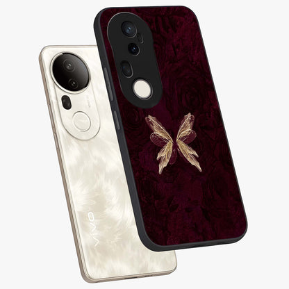 Crimson Fade Butterfly Glass Case displayed in angled mockup highlighting elegant butterfly design with crimson gradient aesthetic.