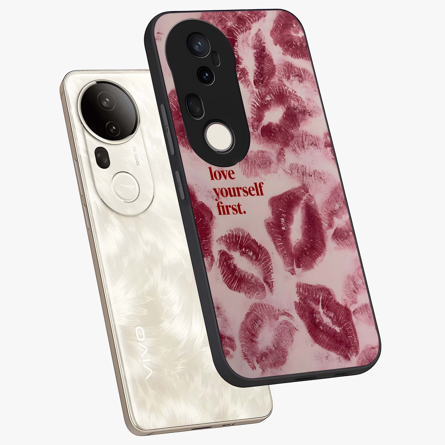 Crimson Kiss Love Glass Case displayed in angled mockup highlighting bold love inspired design with modern aesthetic style.