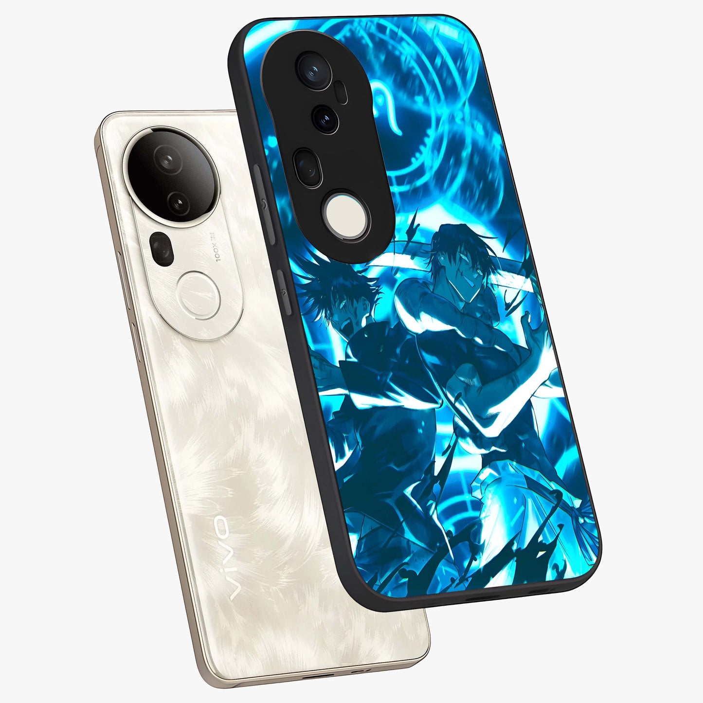 Cursed Energy Clash Glass Case displayed in angled mockup highlighting powerful battle inspired graphic with anime style aesthetic.