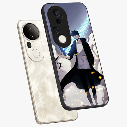 Dark Lightning Anime Warrior Glass Case displayed in angled mockup highlighting powerful lightning themed anime illustration.