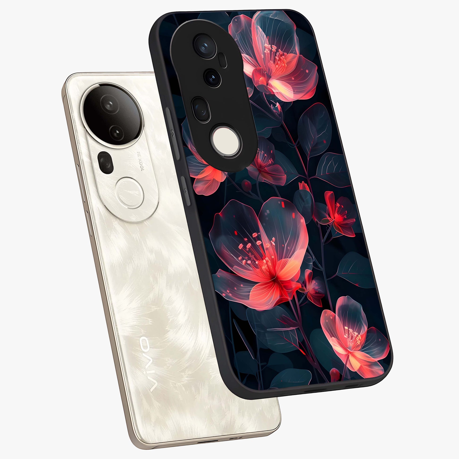 Dark Shade of Flower Glass Case displayed in angled mockup highlighting moody floral illustration with aesthetic dark tones.