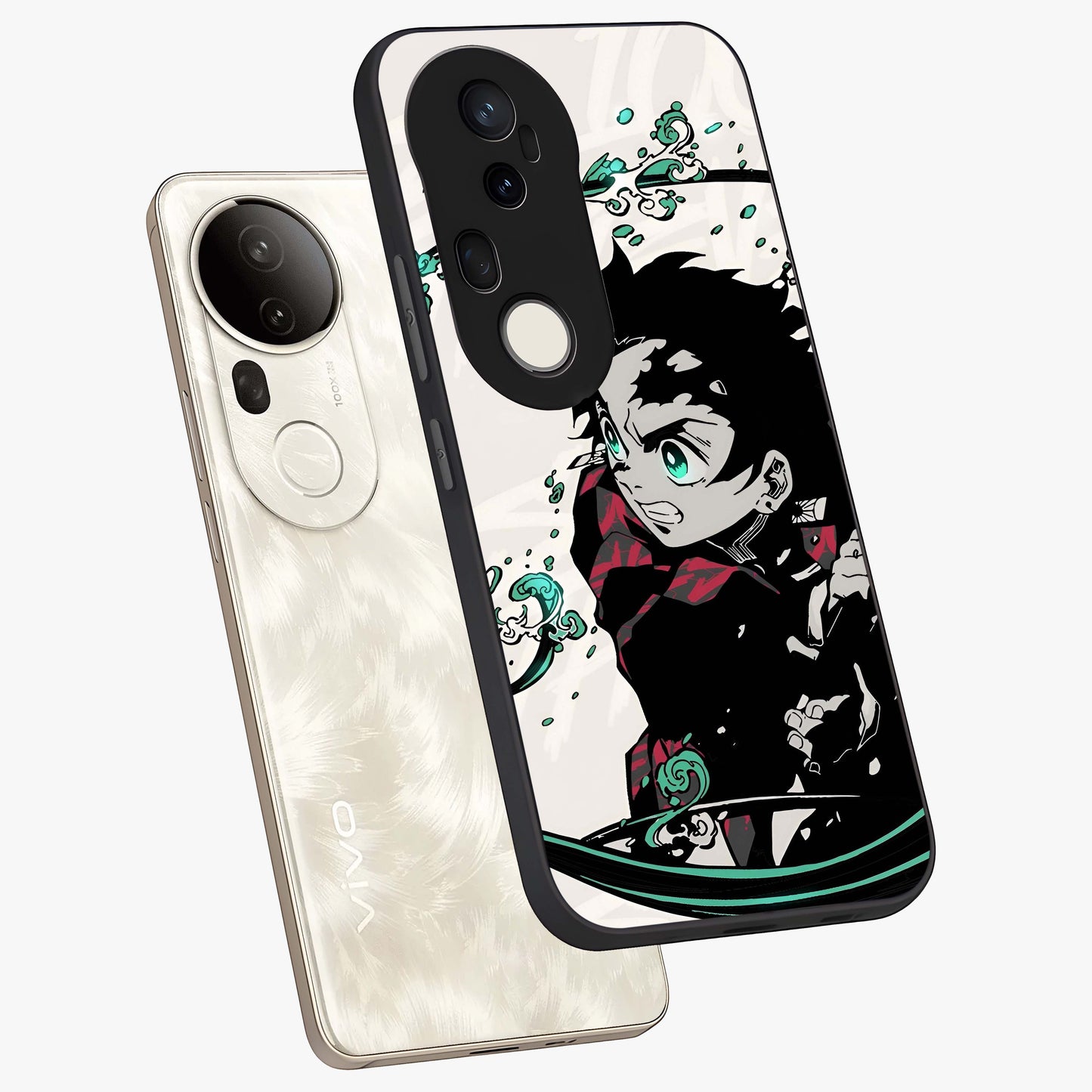Demon Slayer Glass Case displayed in angled mockup highlighting dramatic anime character design with action aesthetic.