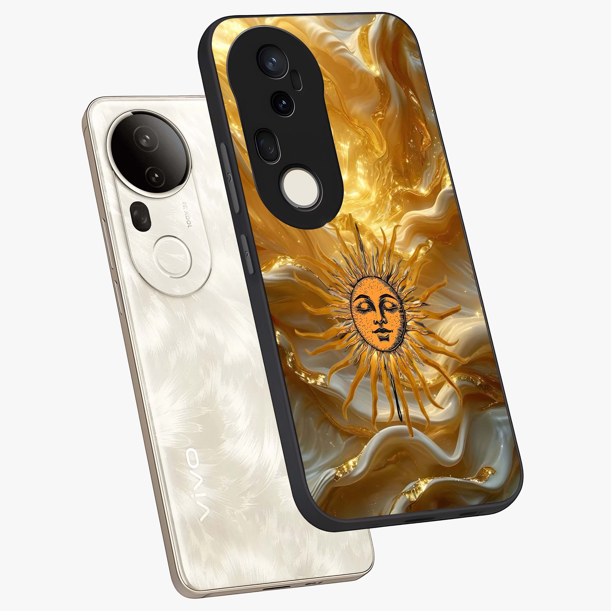 Eternal Golden Glow Glass Case displayed in angled mockup highlighting glowing golden aesthetic design with elegant style.