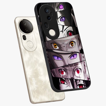 Eyes of Destiny Glass Case displayed in angled mockup highlighting bold eye illustration with mystical aesthetic style.