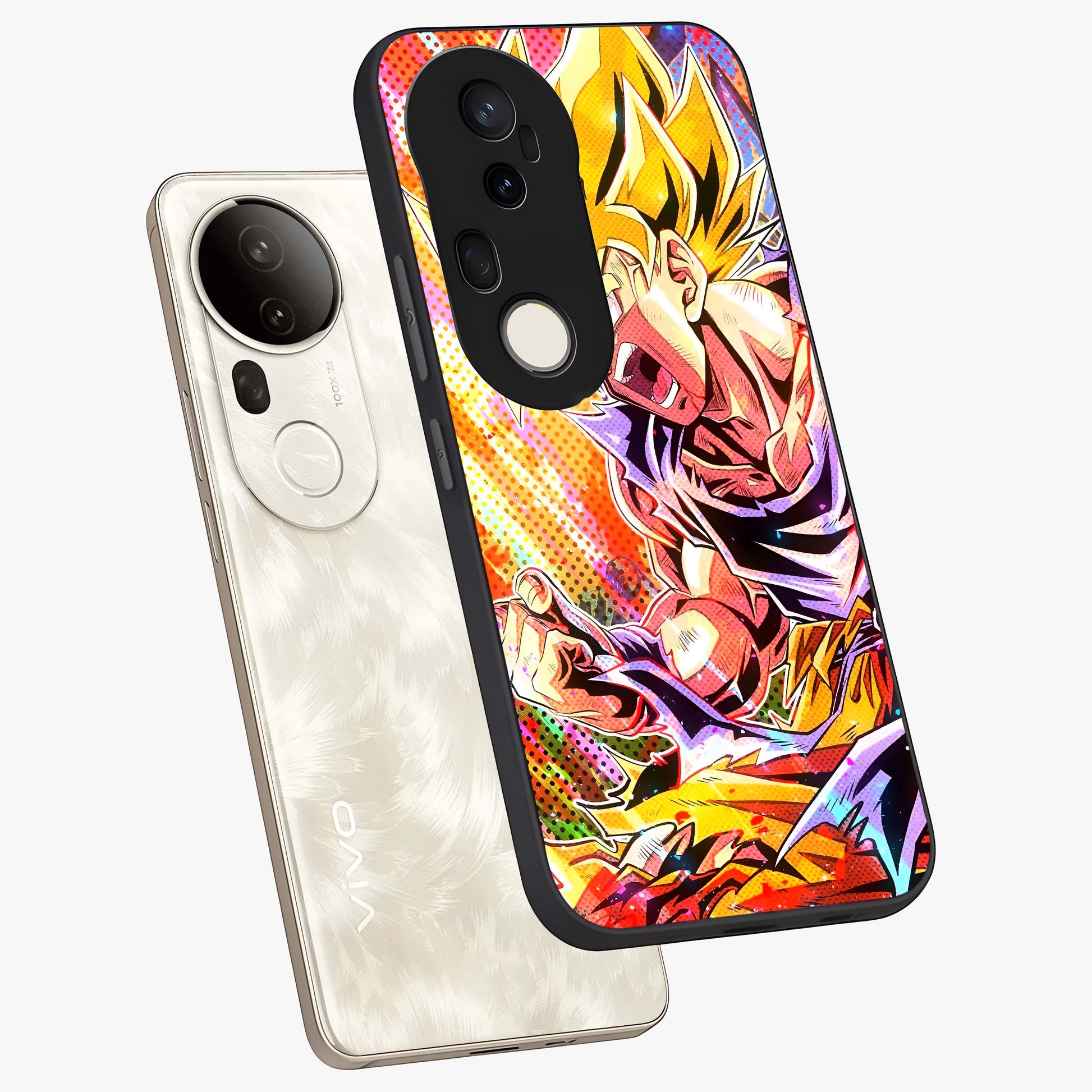 Firing Goku Glass Case displayed in angled mockup highlighting dynamic anime character design with action aesthetic.