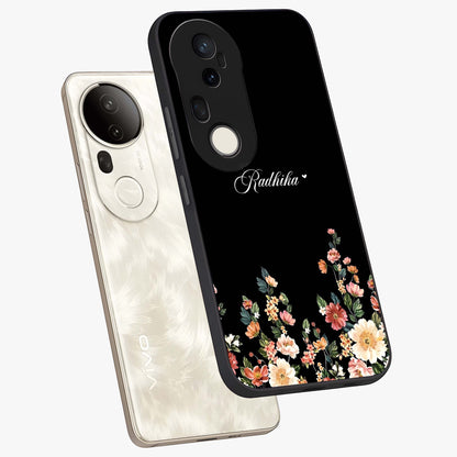 Floral Design With a Custom Personalized Name Glass Case displayed in angled mockup highlighting elegant floral pattern with custom name feature.