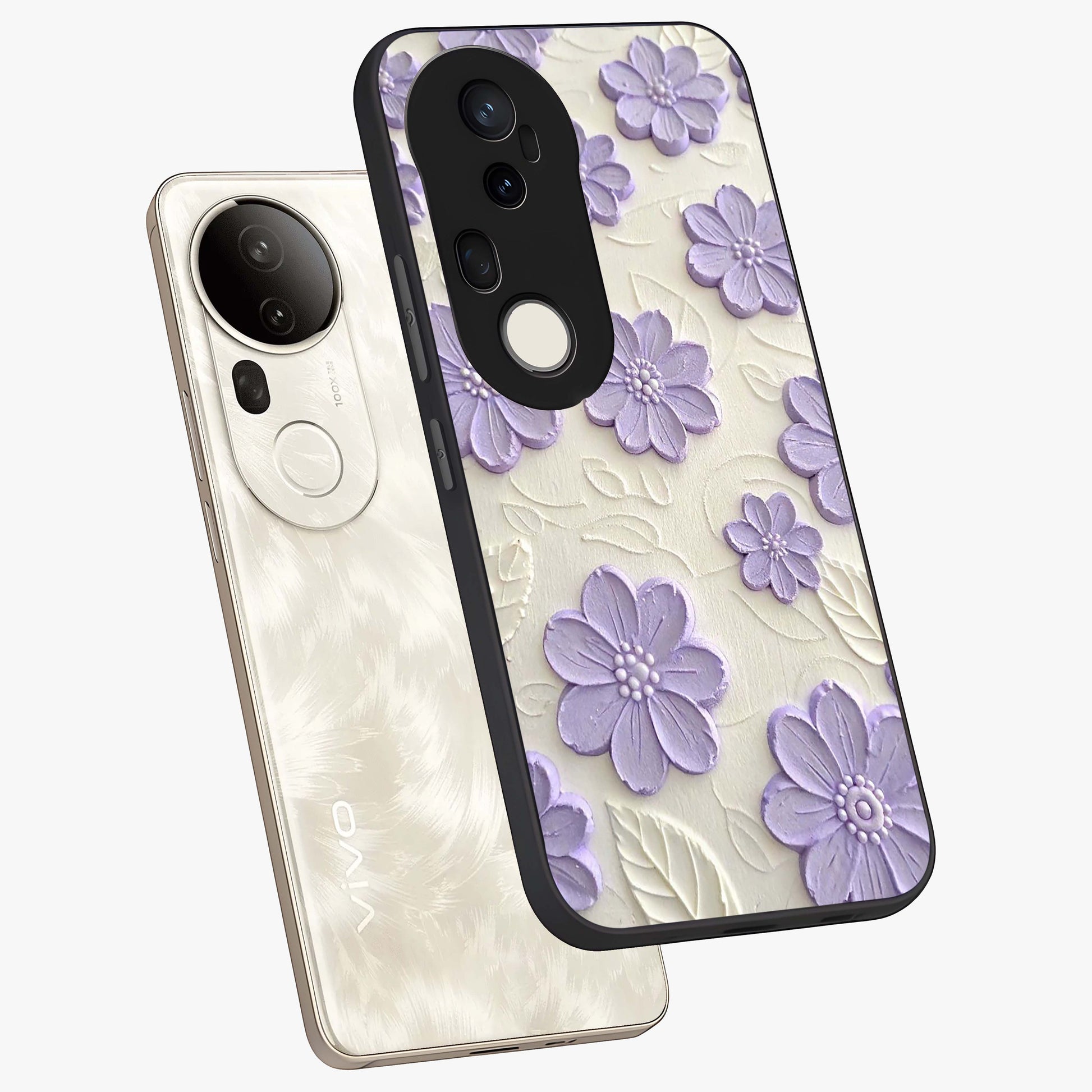 Floral Wall Art With Purple Flowers Glass Case displayed in angled mockup highlighting vibrant purple floral illustration with artistic aesthetic.