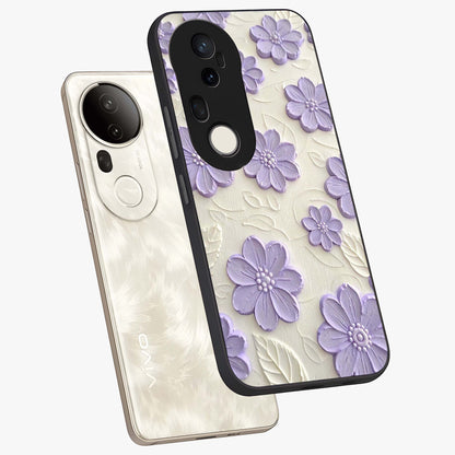 Floral Wall Art With Purple Flowers Glass Case displayed in angled mockup highlighting vibrant purple floral illustration with artistic aesthetic.