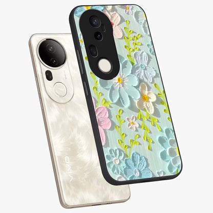 Frosted Petal Garden Glass Case displayed in angled mockup highlighting delicate flower petal design with calm garden aesthetic.