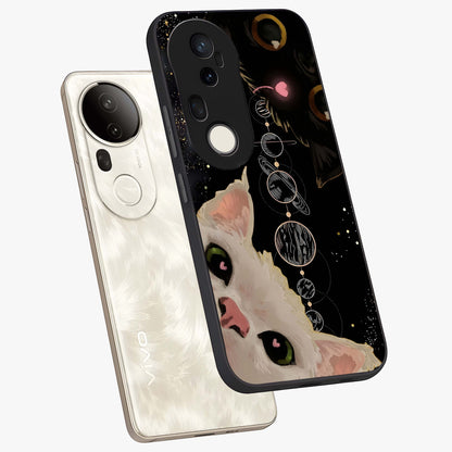Galactic Cat Glass Case displayed in angled mockup highlighting celestial feline illustration with galaxy aesthetic style.