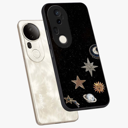 Galactic Charm Glow Glass Case displayed in angled mockup highlighting luminous galaxy inspired design with dreamy aesthetic.
