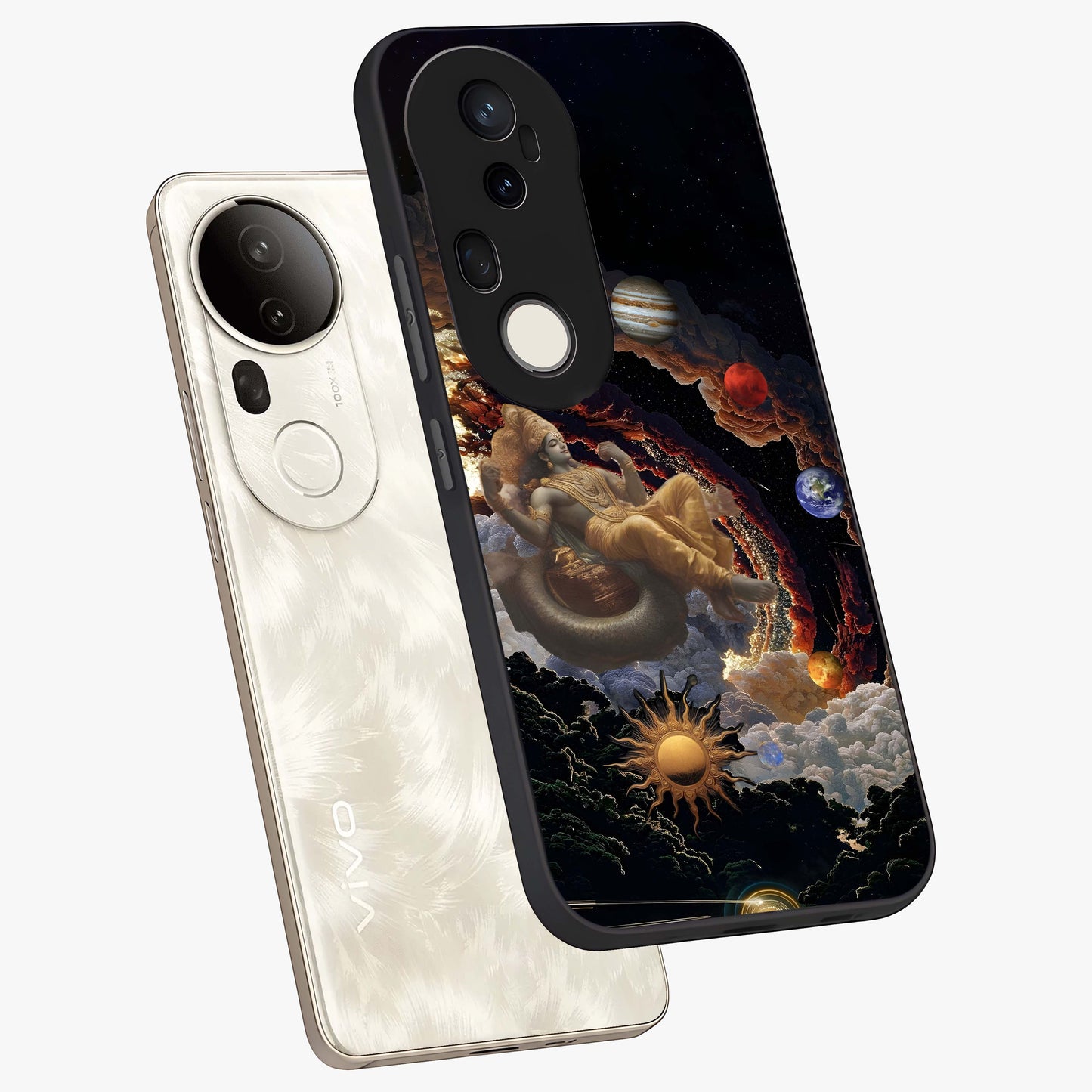 Galactic Divine God Glass Case displayed in angled mockup highlighting powerful celestial deity illustration with galactic aesthetic.