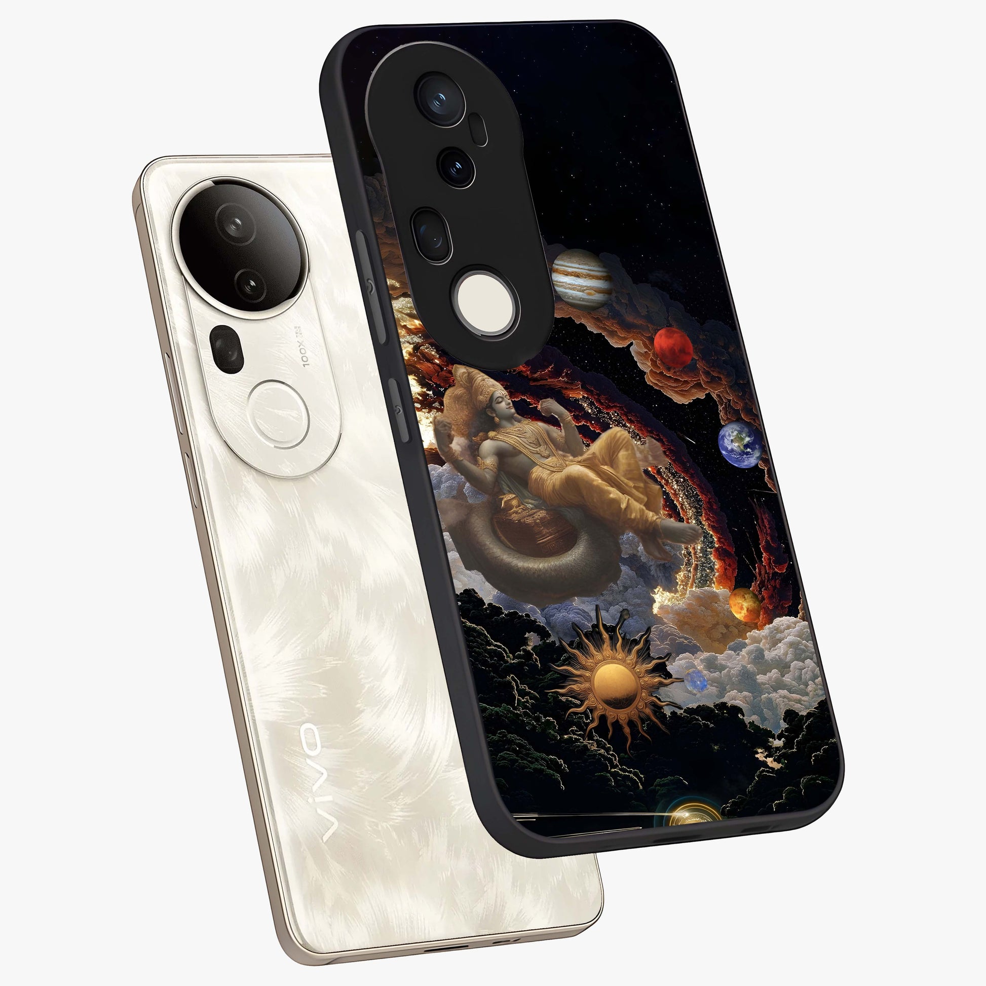 Galactic Divine God Glass Case displayed in angled mockup highlighting powerful celestial deity illustration with galactic aesthetic.