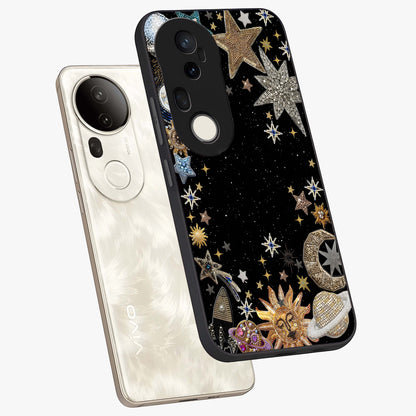 Galactic Jewel Stars Glass Case displayed in angled mockup highlighting shining celestial star design with cosmic aesthetic style.