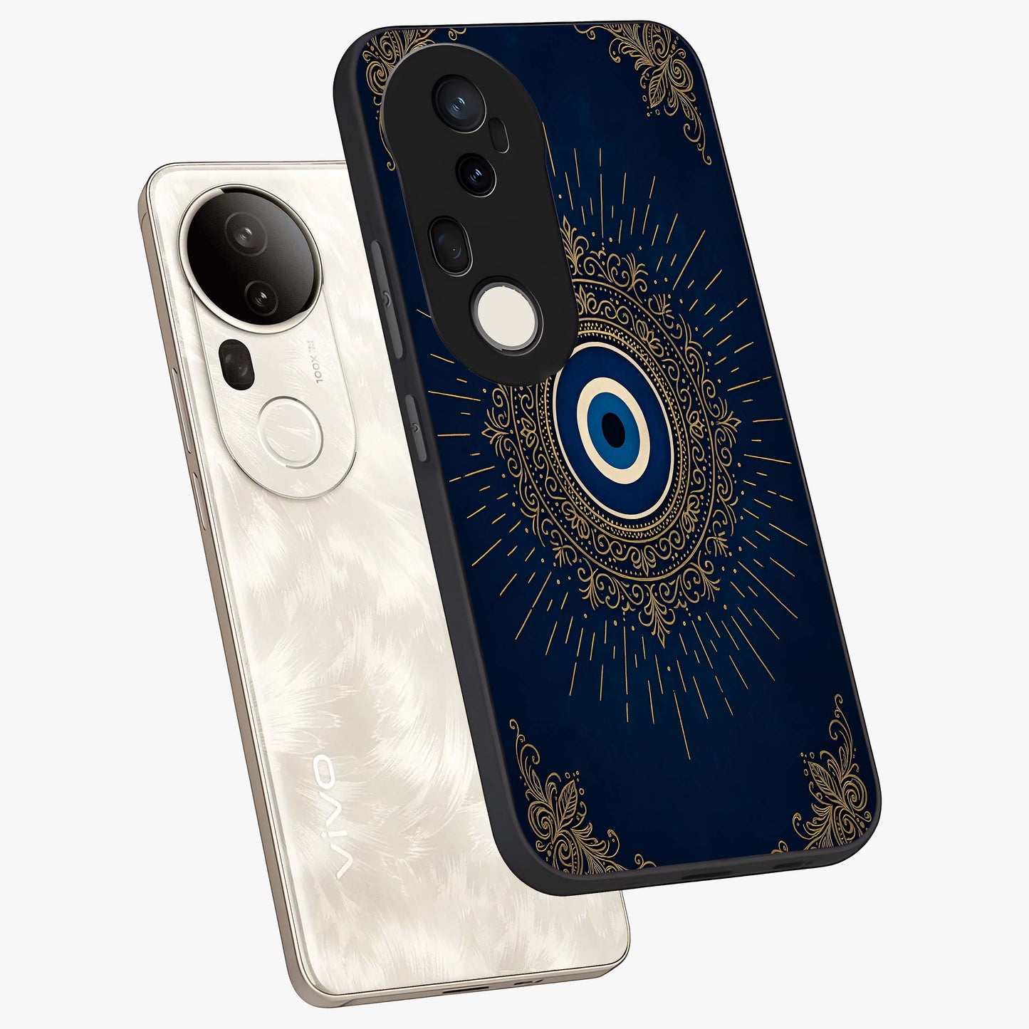 Golden Celestial Charm Glass Case displayed in angled mockup highlighting sparkling cosmic charm design with celestial aesthetic.