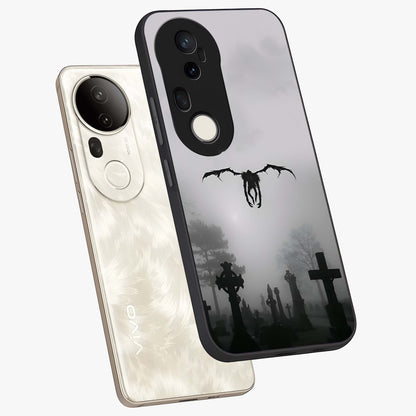 Graveyard Shadow Descent Glass Case displayed in angled mockup highlighting eerie shadow illustration with gothic aesthetic.