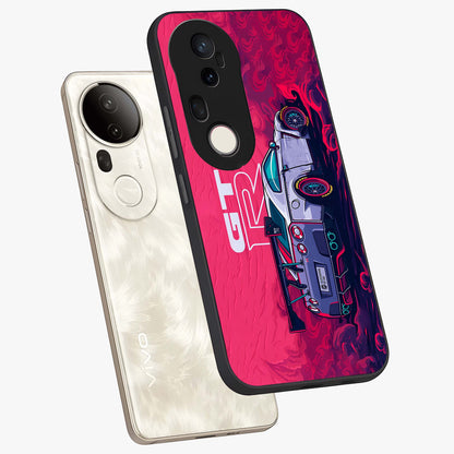 GT-R Car Pattern Glass Case displayed in angled mockup highlighting racing car graphic design with bold automotive aesthetic.