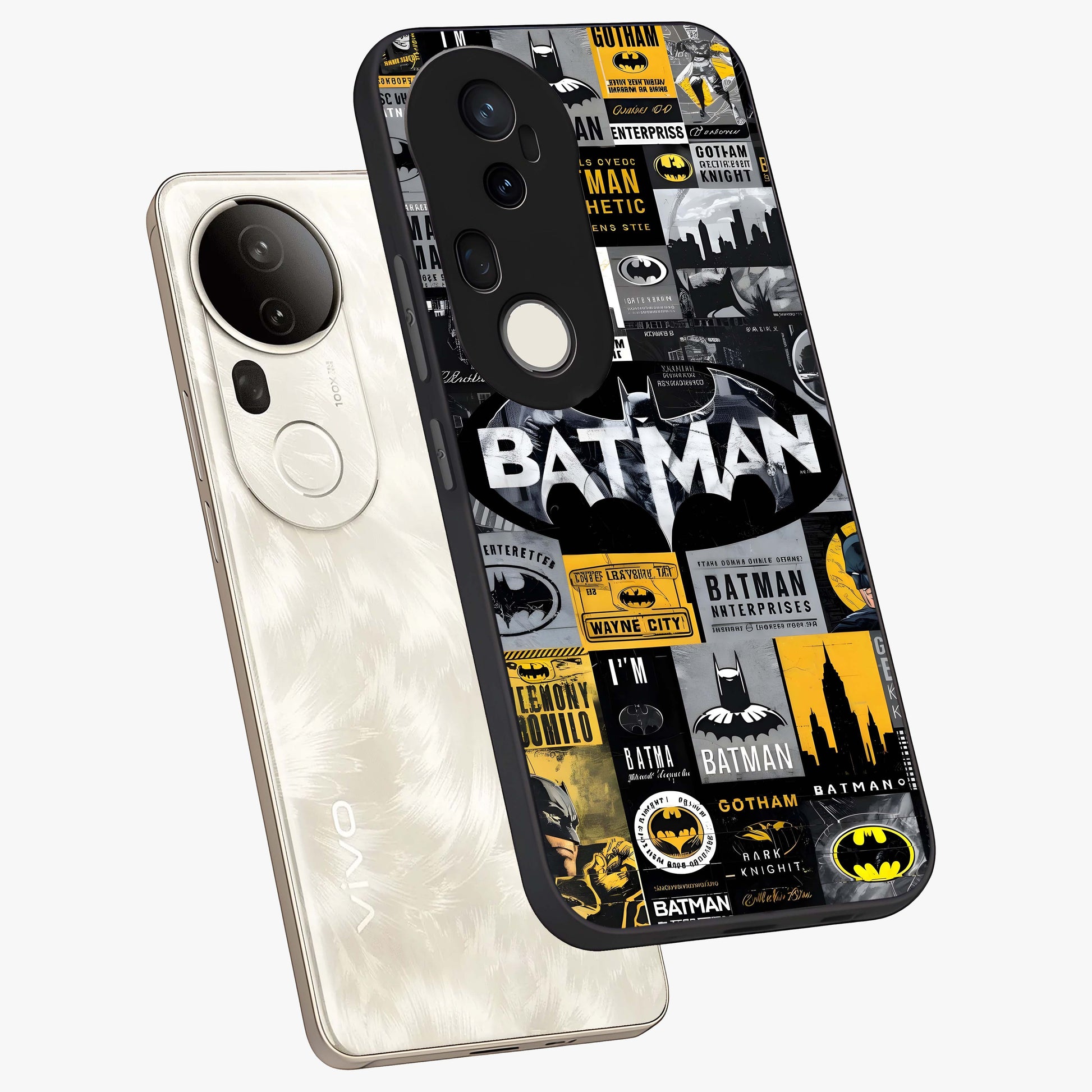 Knight Gotham Rise Glass Case displayed in angled mockup highlighting powerful knight silhouette design with dramatic aesthetic.