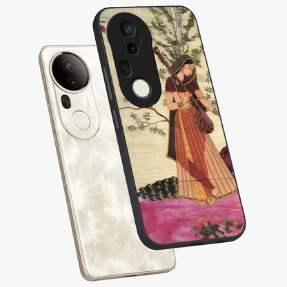 Lady With Veena Art Glass Case displayed in angled mockup highlighting graceful musical illustration with cultural artistic aesthetic.