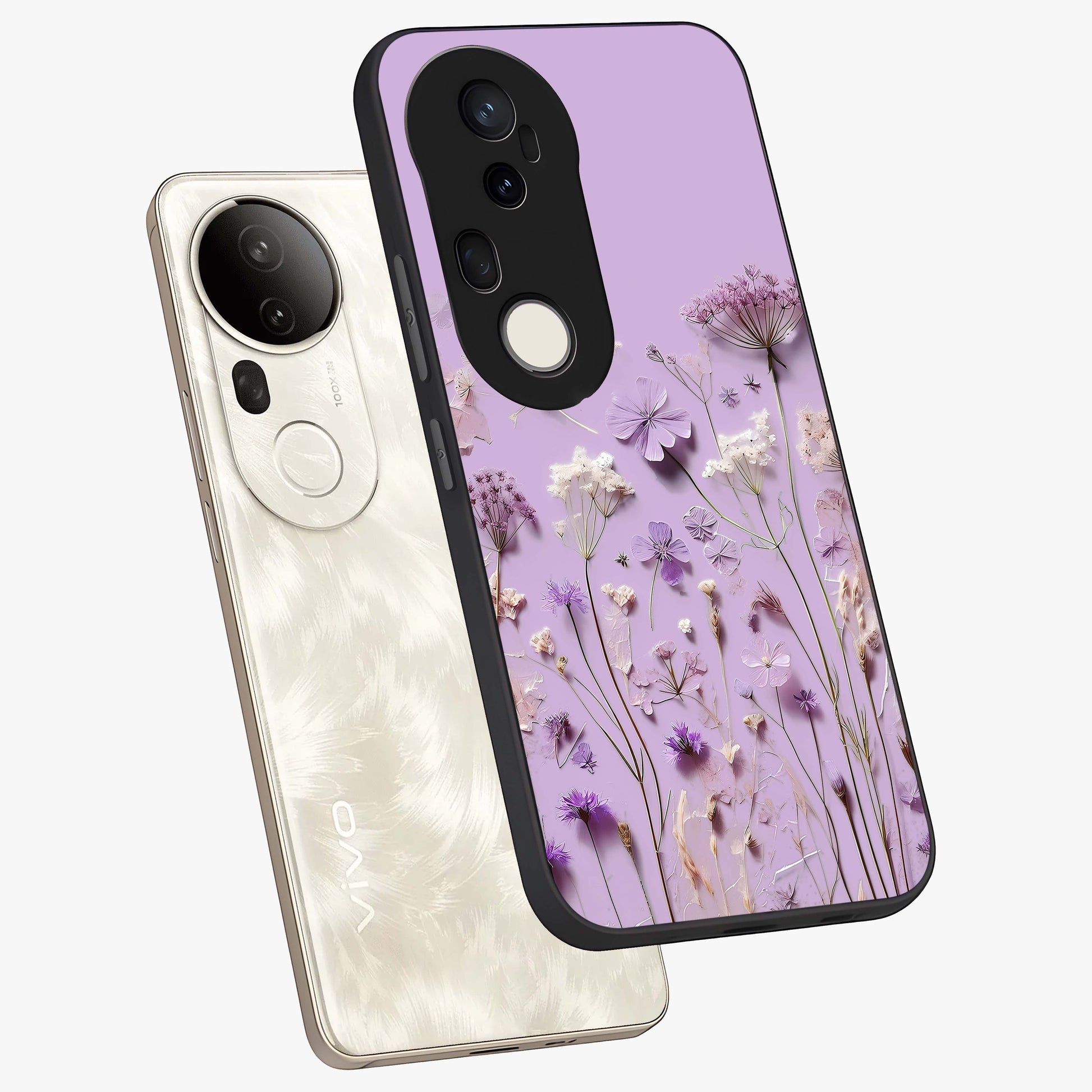 Lavender Blossom Dream Glass Case displayed in angled mockup highlighting dreamy lavender flower design with calming aesthetic style.