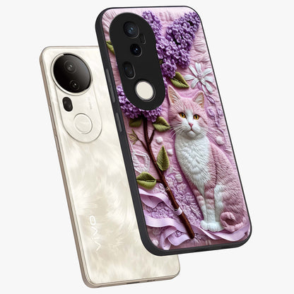 Lavender Cat Whimsy Glass Case displayed in angled mockup highlighting playful feline illustration with pastel lavender aesthetic.